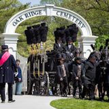 Lincoln Hearse comes through the First Street entrance to Oak Ridge Cemetery